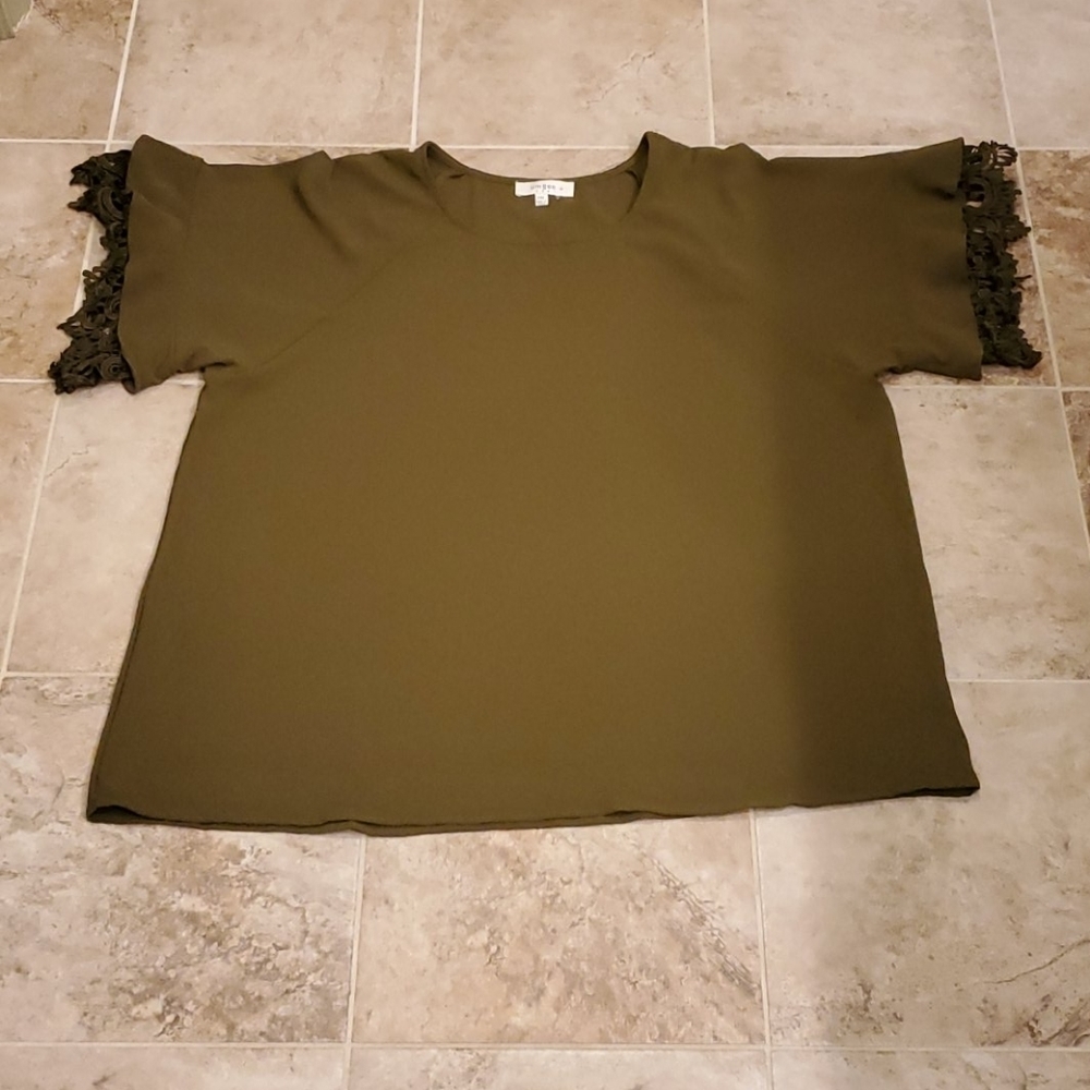 Umgee olive green crochet sleeve top